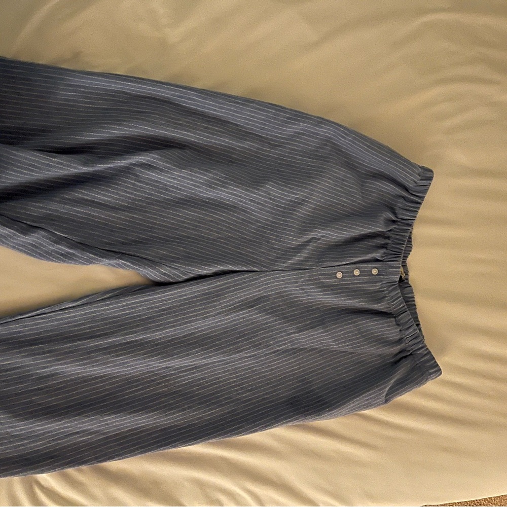 Blue and white striped pants